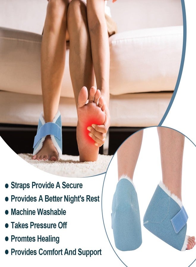 Jeere 2 Pcs Heel Protectors for Pressure Sores Sheepskin Heel Pads Soft Foot Cushions Pad Protectors Adjustable Foot Pillows with Securing Strap for Bed Sore Ankle Ulcers(Light Blue) - Image 4